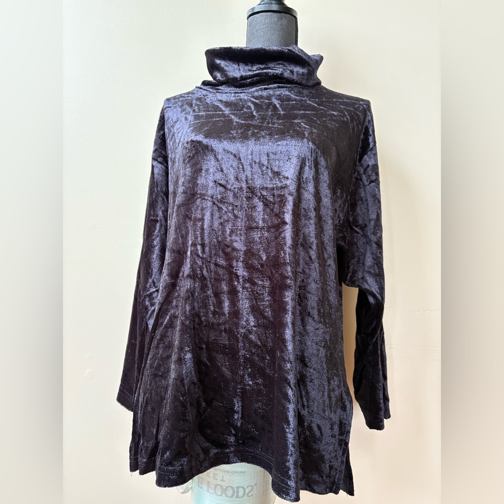 Black Velvet Cowl Neck Sweater - Size L